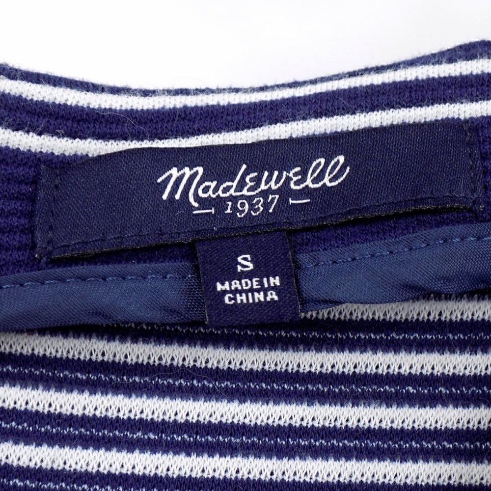 Madewell Gallerist Pointe V-Neck Sleeveless Blue Black Stripe Dress | S - Picture 5 of 7